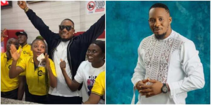 Nollywood actor Junior Pope celebrates birthday in Asaba; sprays money at cinema staff