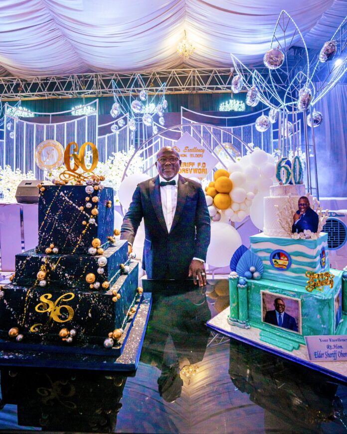 Governor Sheriff Oborevwori cuts his 60th birthday cake