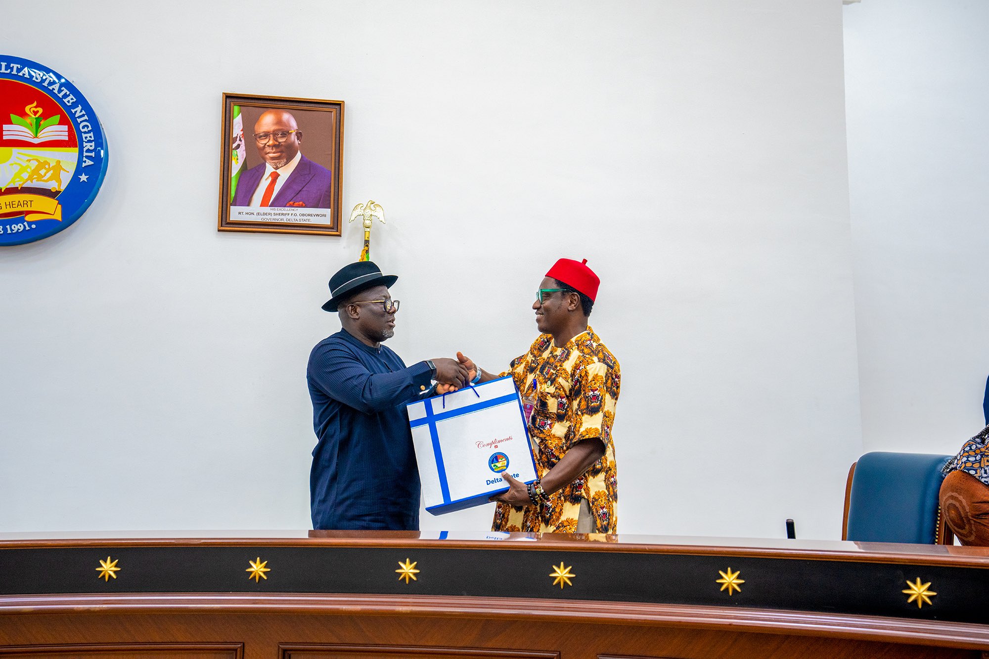 Governor Oborevwori receives National Executive Council of Nigerian Optometric Association, led by the National President, Dr. Obinna Awiaka at Government House, Asaba,