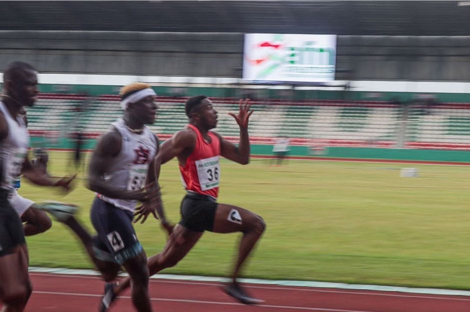 Usheoritse Itsekiri during the men's 100m final at the Nigeria Trials in Benin