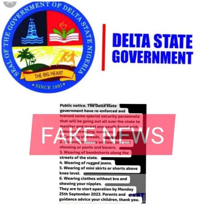 Delta govt dismisses viral public notice ordering arrest of indecently dressed youths