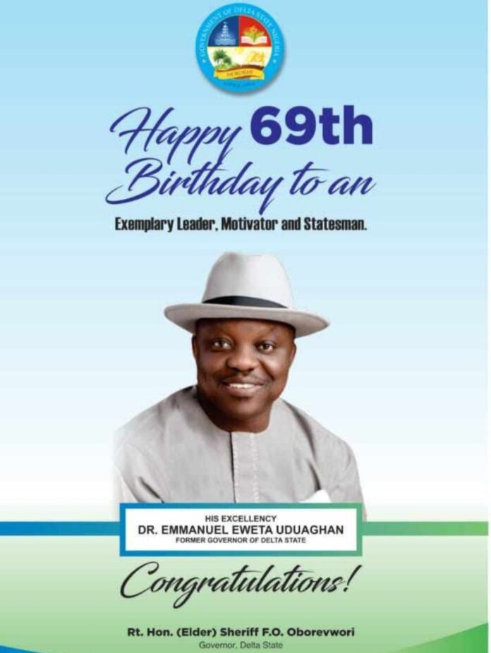 Oborevwori congratulates former Delta Governor Uduaghan at 69